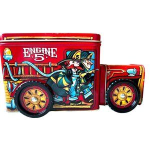 SCC Metal Firetruck Bank Toy Red Gift Container